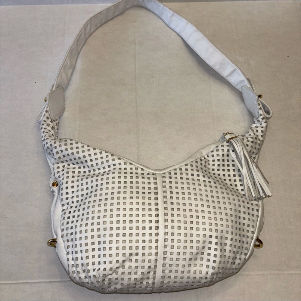 BRIO! Vintage 1980's White Leather Perforated Oversized Slouchy Hobo Purse Bag‎